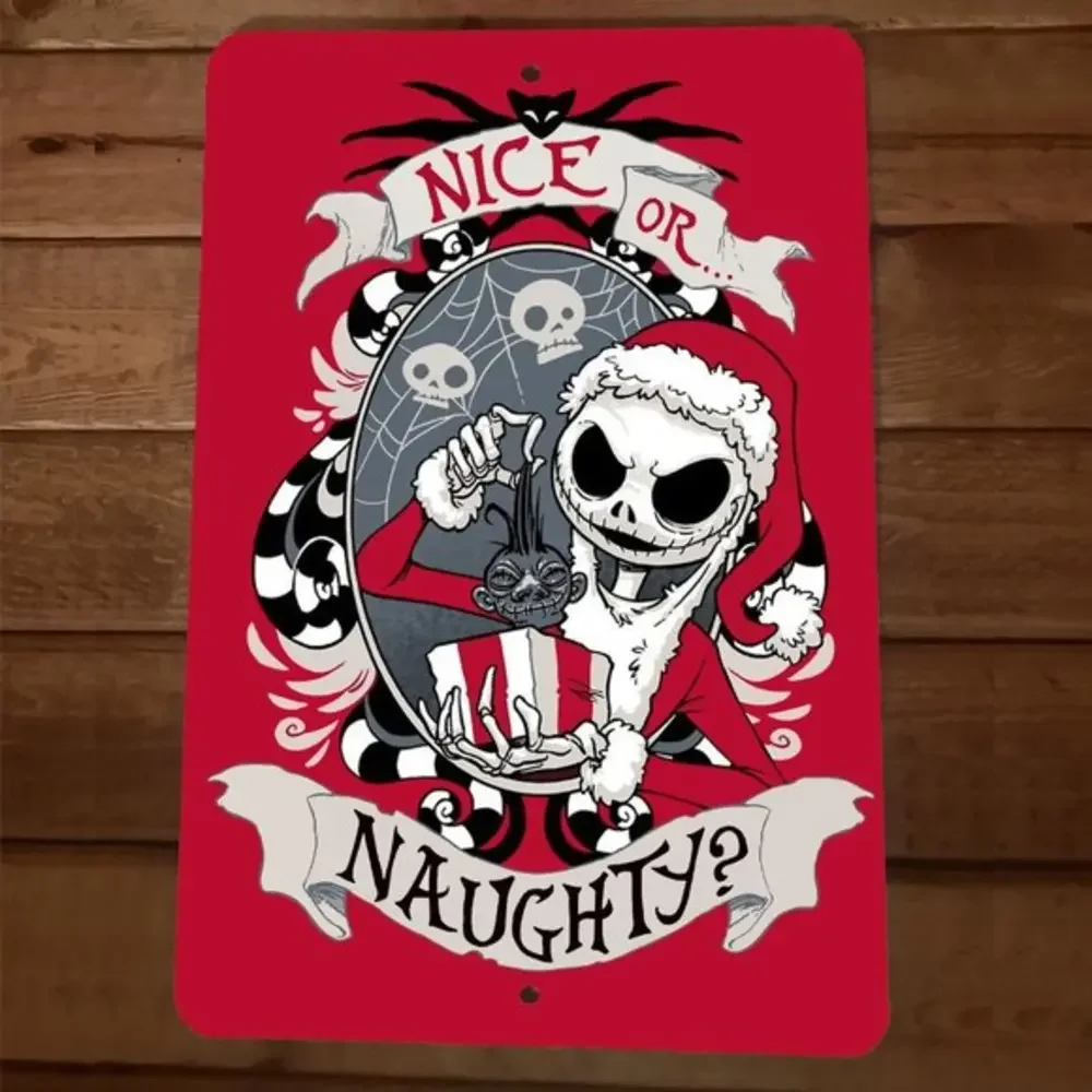 Nice or‎ Naughty Jack Skelington Xmas Christmas 8x12 Metal Wall Sign Poster